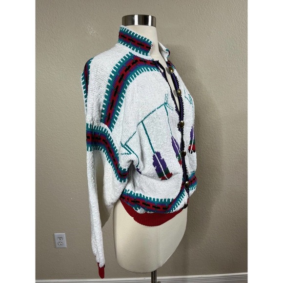 Vintage Felizzi Cardigan Sweater Size M Hand Loomed Southwest Aztec Buttons - Picture 6 of 16